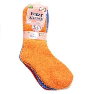 Weitzner Cozy Fuzzy Slipper Grip Socks Red Blue Orange 3 Pair Size 9-11